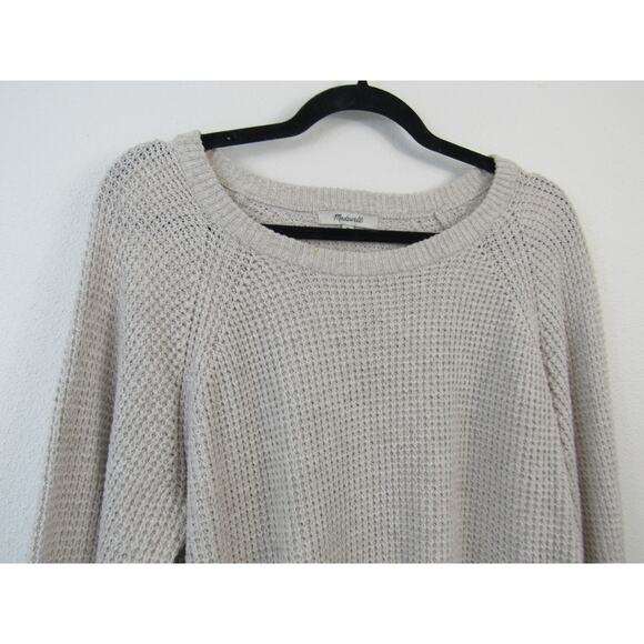 Madewell Medium Open Knit Light Gray Pullover Scoop Neck Sweater Tie Waist - Picture 3 of 6